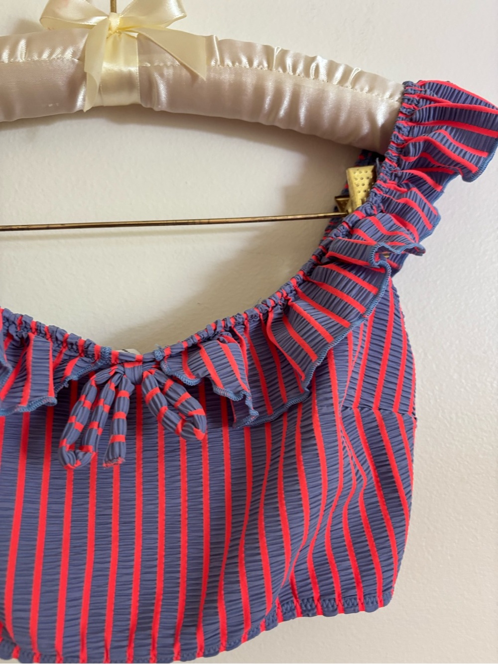 Solid & Striped Ruffle Off-Shoulder Swim Top - Picture 2 of 6